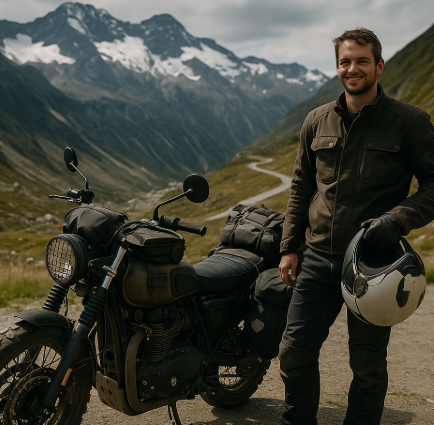 Motorradreise, Motorrad mit Fahrer